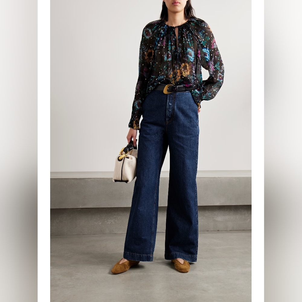 ULLA‎ JOHNSON Bernadette Floral-Print Fil Coupé Silk-Blend Crepon Blouse